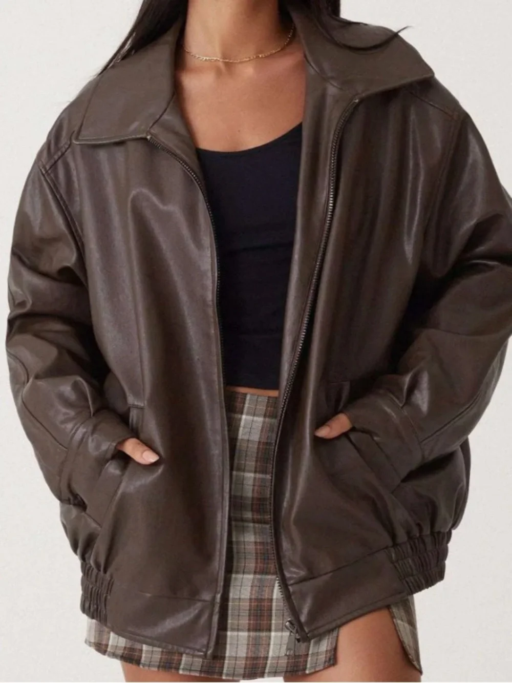 WOMEN’S OVERSIZED LEATHER BOMBER JACKET